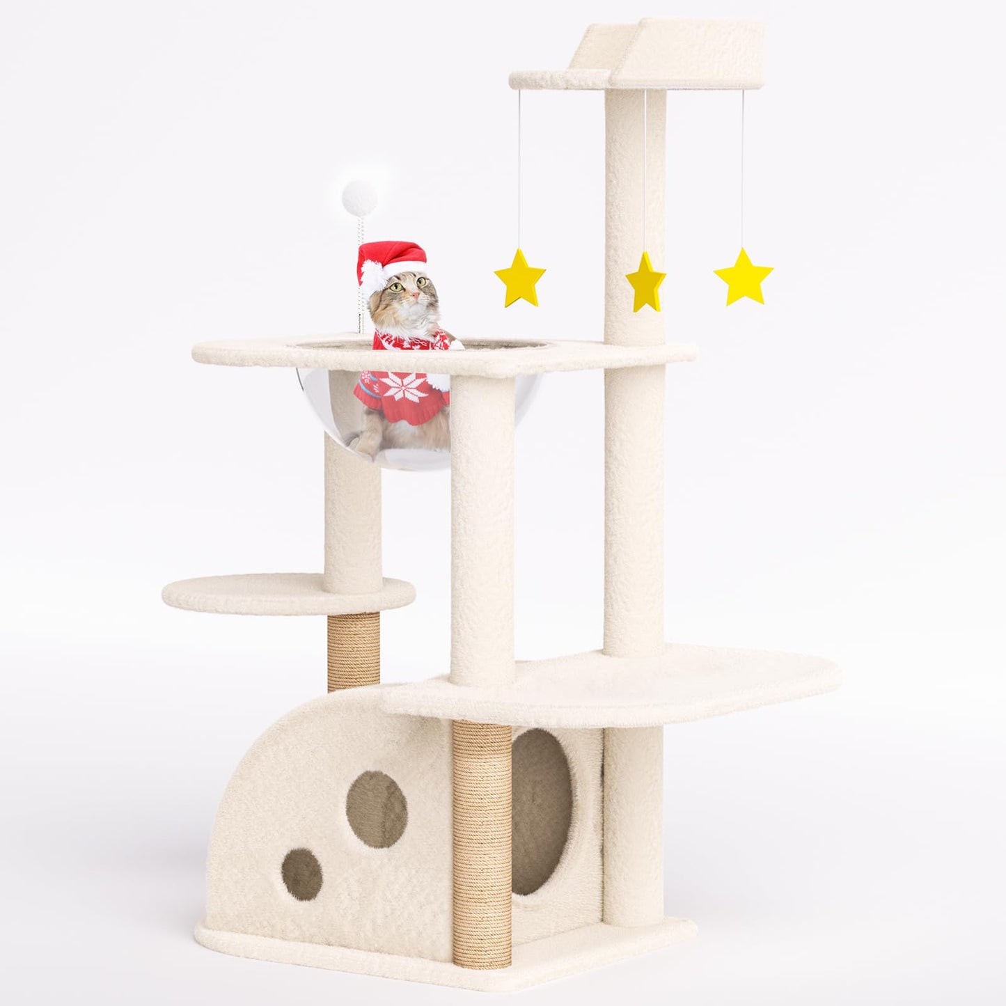 Cat Trees 41', Cat Climbing Tower with Space Capsule Nest, Cave, Padded Platform
