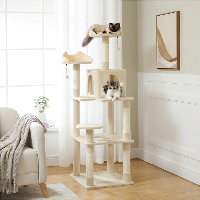 63'' Multi-Level Cat Tree Cat Tower for Indoor Cats with Sisal-Covered Scratching Post