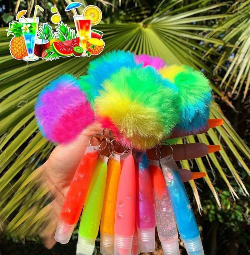 Fruit POMPOM Keychain Lip Gloss 4 pc