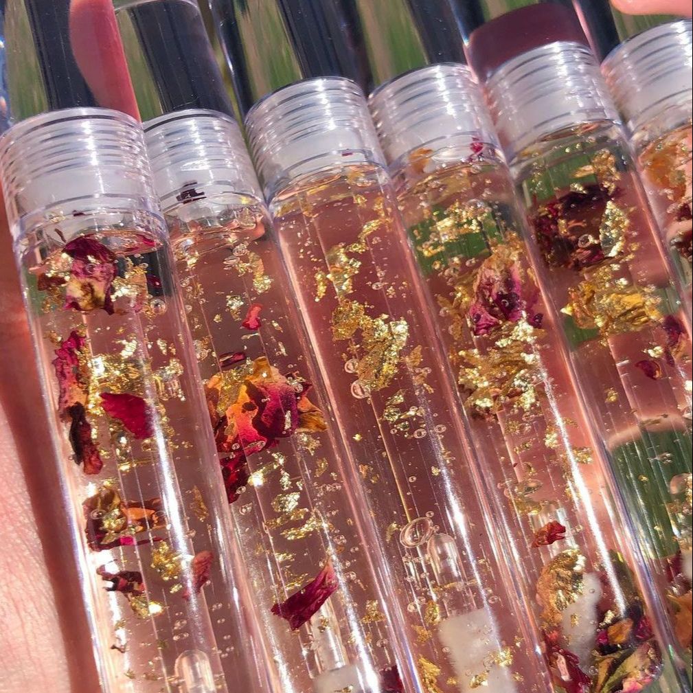 Clear Pink Tube 24K Gold Plumping Vegan Rose Lip Gloss