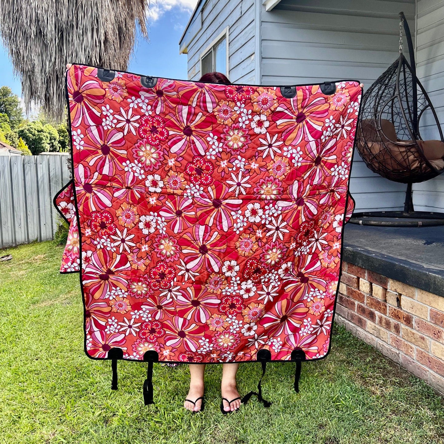 Red Groovy Flowers Dog Car Seat Covers