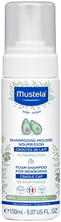 Mustela Cradle Cap Foam Shampoo for Newborn - Baby Shampoo with Natural Avocado - Tear-Free & Fragrance-Free - 5.07 fl. oz.