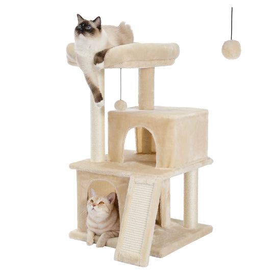 Cat Tree Luxury Cat Tower with Double Condos, Spacious Perch, Fully Wrapped