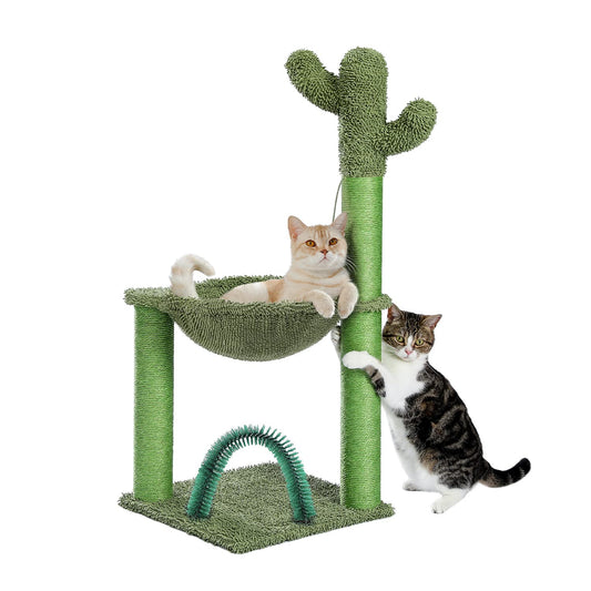 Cactus Cat Tree, 33 Inchs Cat Tower with Cat Self Groomer, Soft Hammock