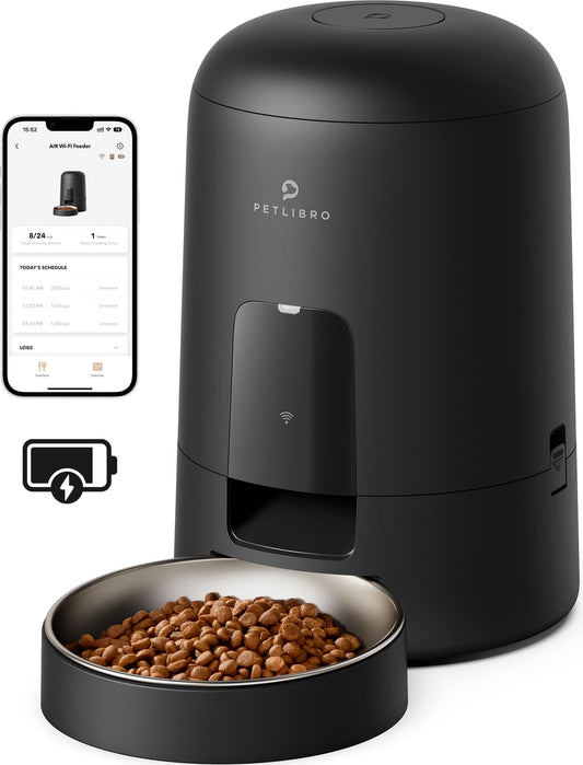 PETLIBRO Automatic Cat Feeder, Wi-Fi Rechargeable Cat Food Dispenser Battery-Operated with 30-Day Life, AIR Timed Pet Feeder for Cat & Dog, 2L Auto Cat Feeder, Black