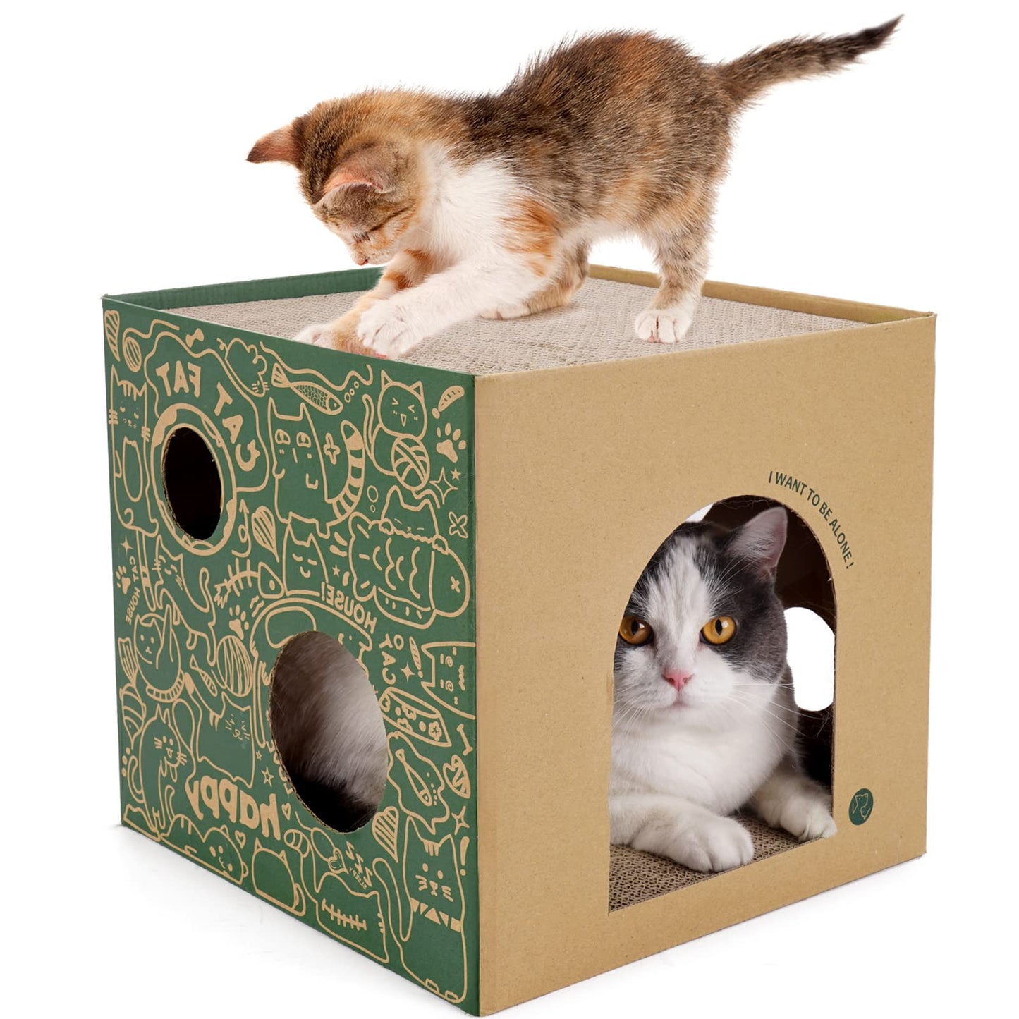 Cardboard Cat House with 2 Story Scratch Pads Cat Play House for Indoor Catsor Cat