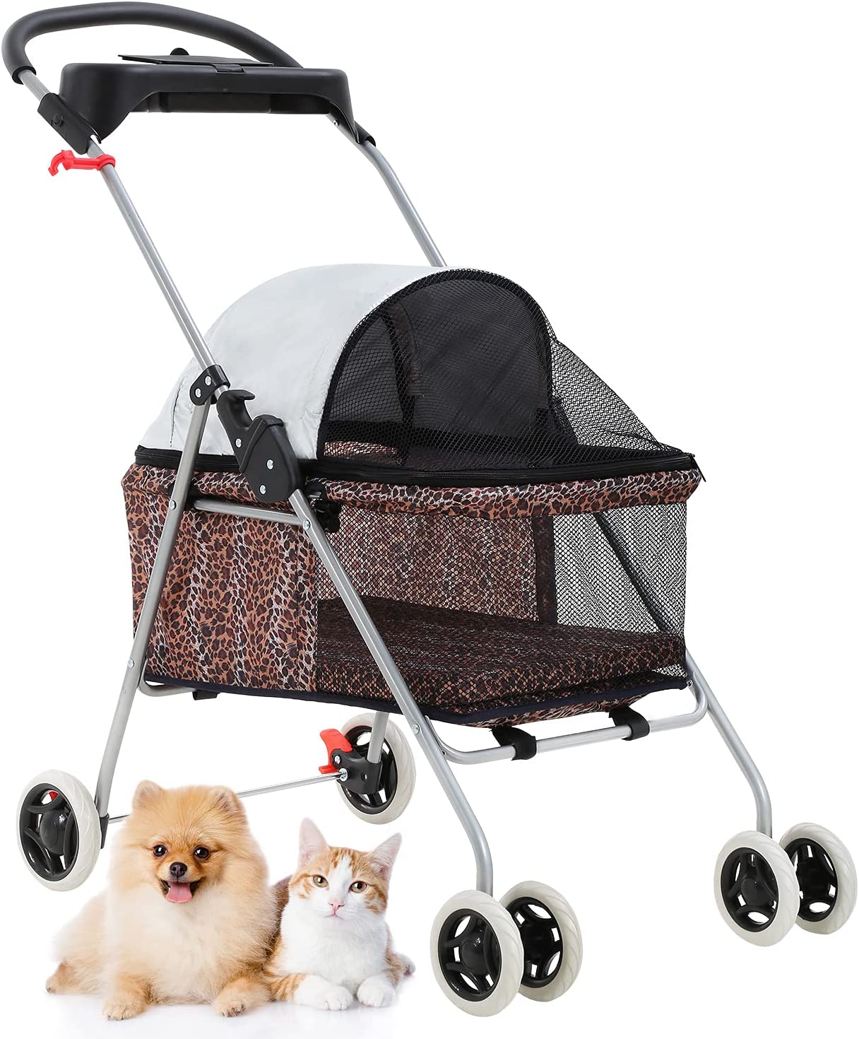 Pet Stroller 4 Wheels Posh Folding Waterproof Portable Travel Cat Dog Stroller with Cup Holder - Eco Trade Company