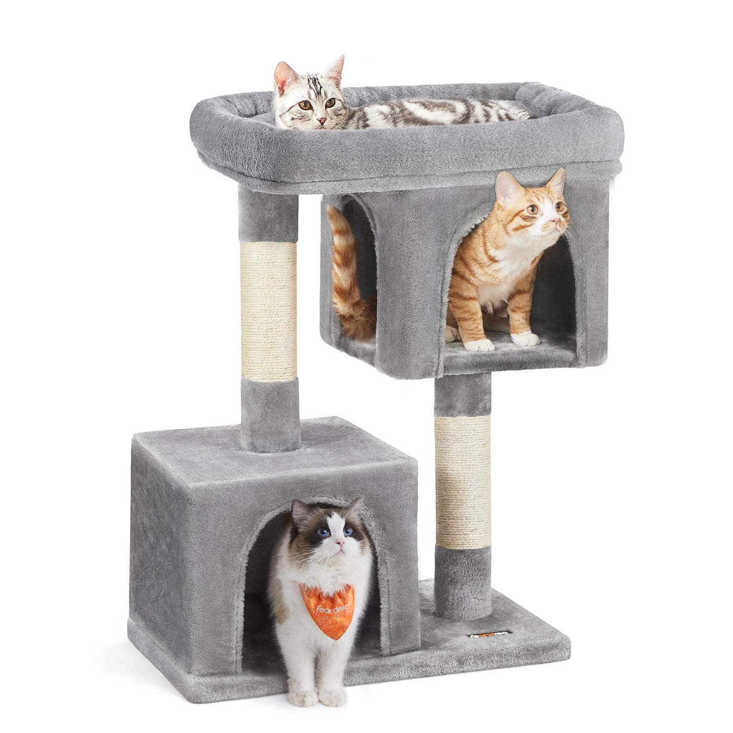 Cat Tree with Sisal-Covered Scratching Posts and 2 Plush Condos Cat Furniture for Kittens