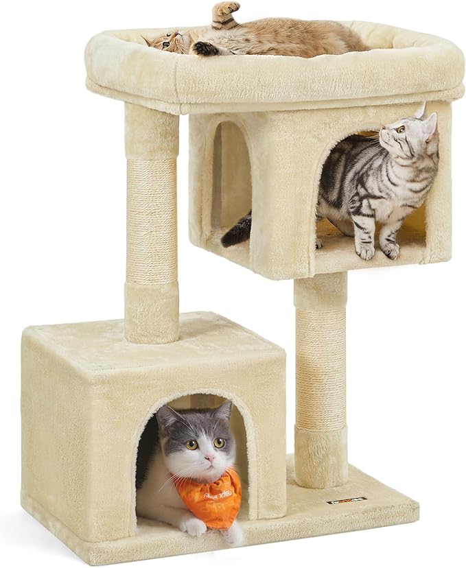 Cat Tree with Sisal-Covered Scratching Posts and 2 Plush Condos Cat Furniture for Kittens