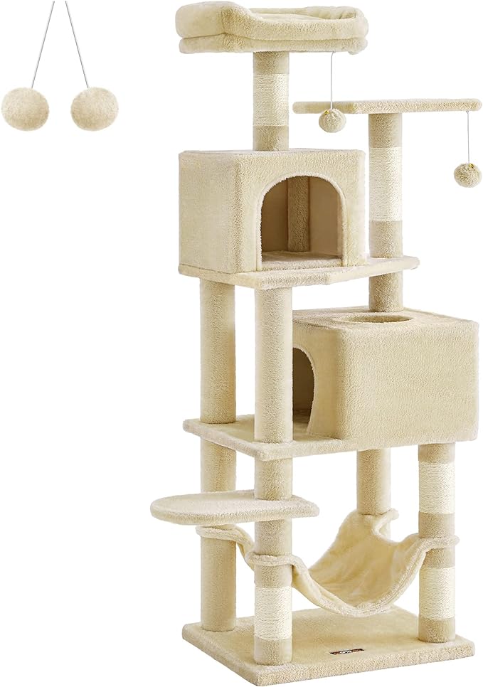 Cat Tree, 61-Inch Cat Tower for Indoor Cats, Plush Multi-Level Cat Condo