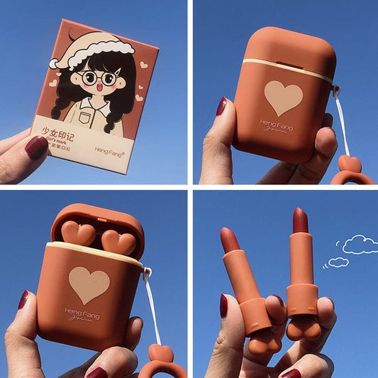 Double Tube Velvet Lipstick Matte Matte Earphone Storage Box Portable