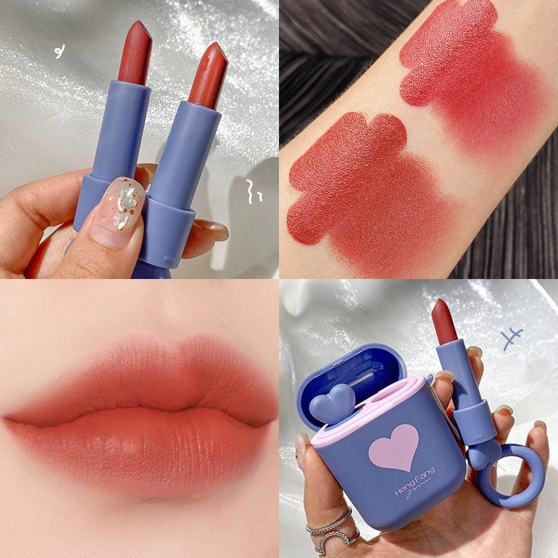 Double Tube Velvet Lipstick Matte Matte Earphone Storage Box Portable