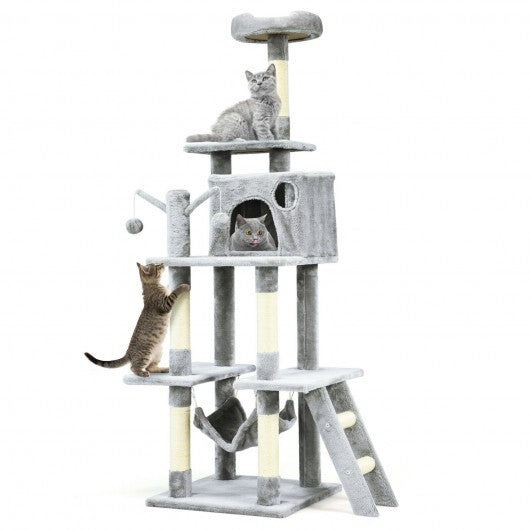 66" Cat Tree Condo Kitten Multi-Level Activity Center-Gray