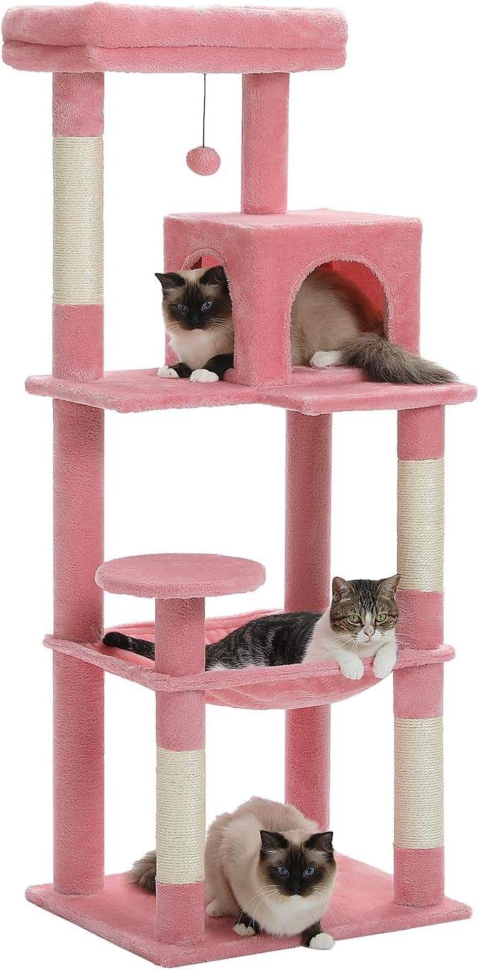 Cat Tree for Indoor Cats, 45.7" Multi-Level Cat Tower with Large Metal Frame Hammock