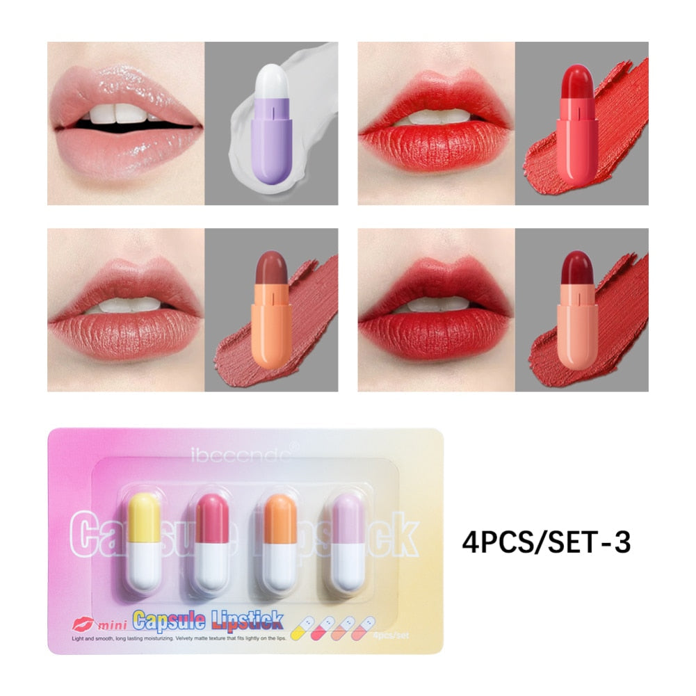 Mini Lipstick Set Small Sample Matte Lipstick Lip Gloss Set Box Non-Stick Cup Lip Tint Makeup Cute