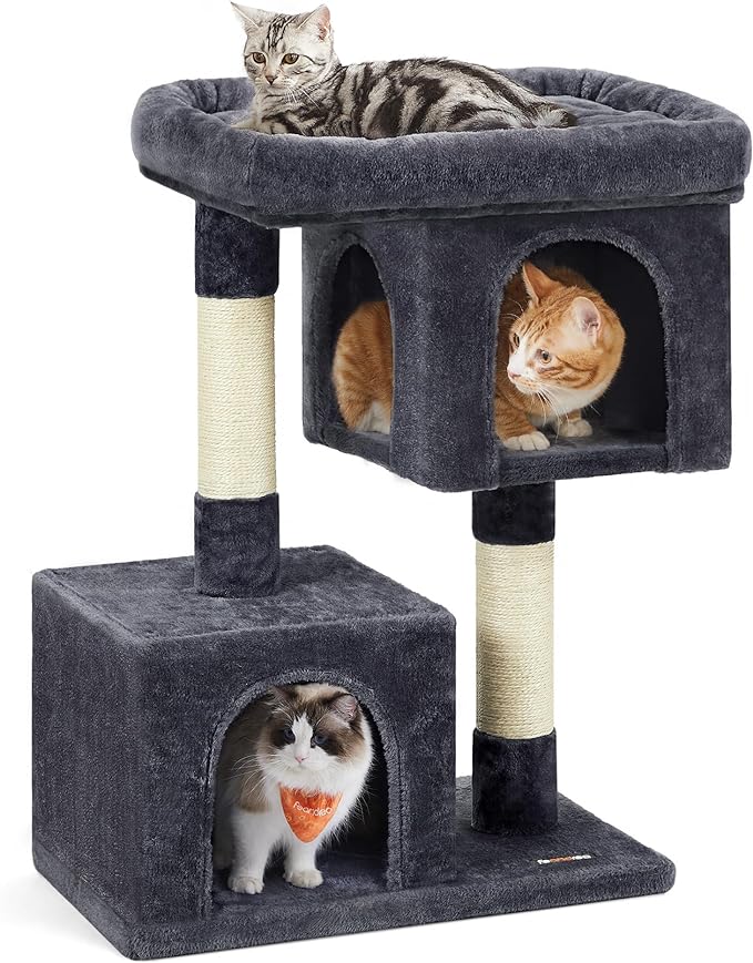 Cat Tree with Sisal-Covered Scratching Posts and 2 Plush Condos Cat Furniture for Kittens