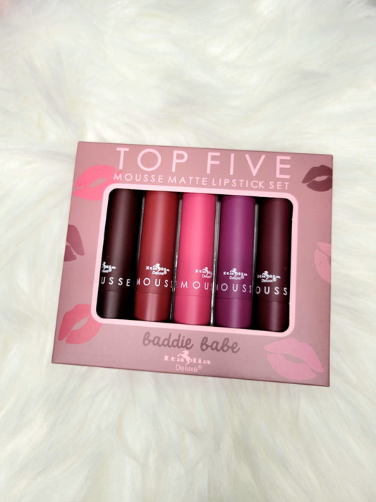 Top Five Mousse Matte Lipstick Set - Baddie Babe