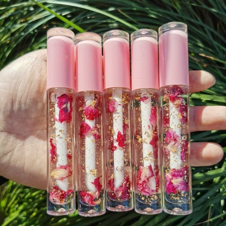 Clear Pink Tube 24K Gold Plumping Vegan Rose Lip Gloss