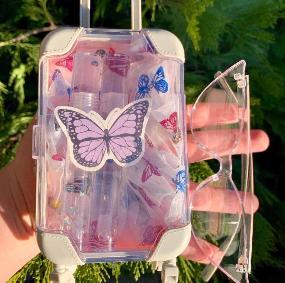 Custom Glitter Vegan Lip Gloss Set - Mini Suitcase with Fruit Oil