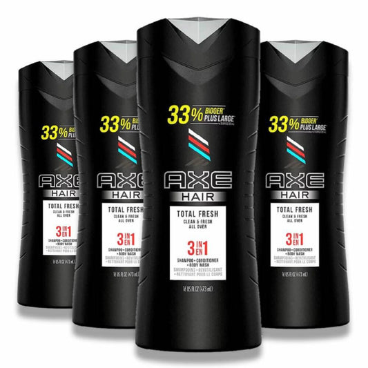 Axe - Hair 3 in 1 Total Fresh Shampoo + Conditioner + Body Wash - 16 Oz - 4 Pack
