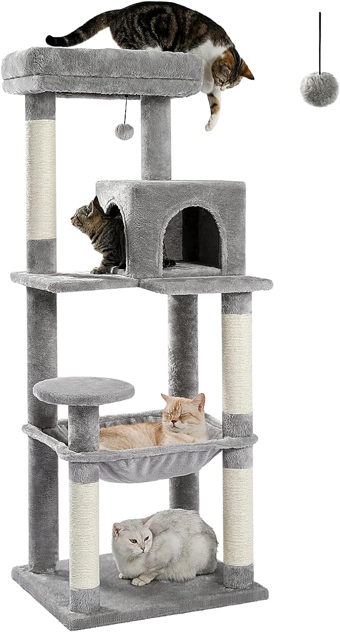 Cat Tree for Indoor Cats, 45.7" Multi-Level Cat Tower with Large Metal Frame Hammock