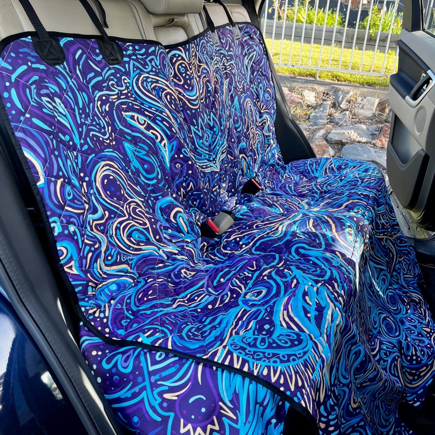 Trippy Psychedelic Blue Turquoise Dog Car Seat Covers