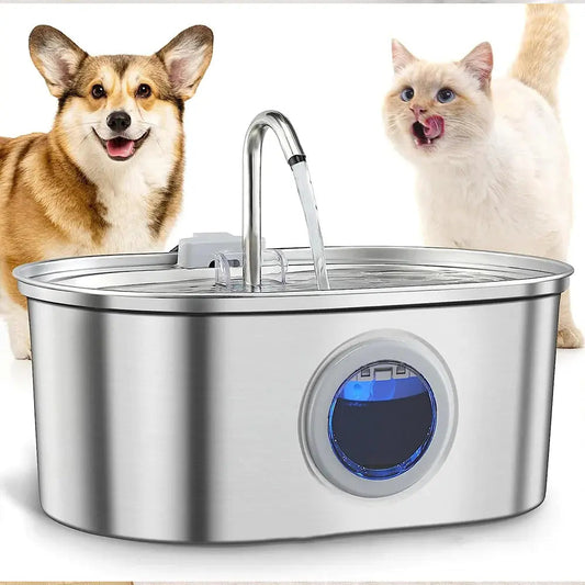 Ultra-Quiet Stainless Steel Water Fountain for Cats & Dogs