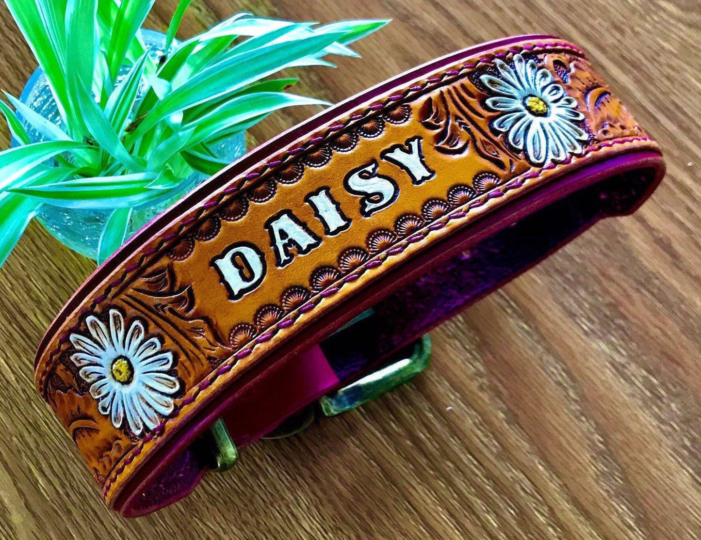 Hand painted double layered dog collar - LARGE