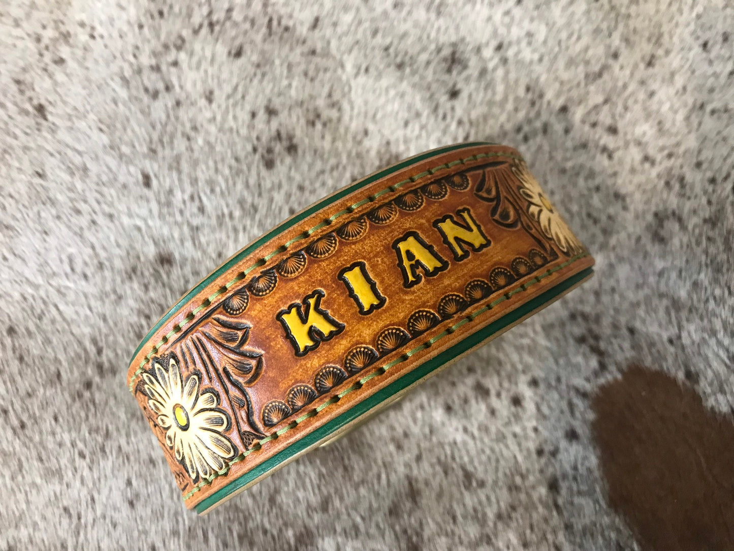 Hand painted double layered dog collar - LARGE