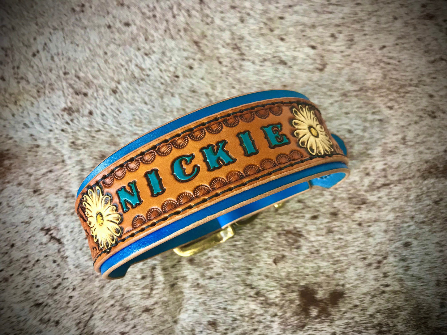 Hand painted double layered dog collar - LARGE